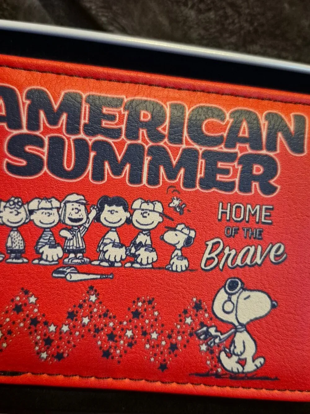 Peanuts Gang Snoopy 2 Sided Bifold Wallet American Summer With Collector Tin Box